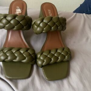 Green heel sandals